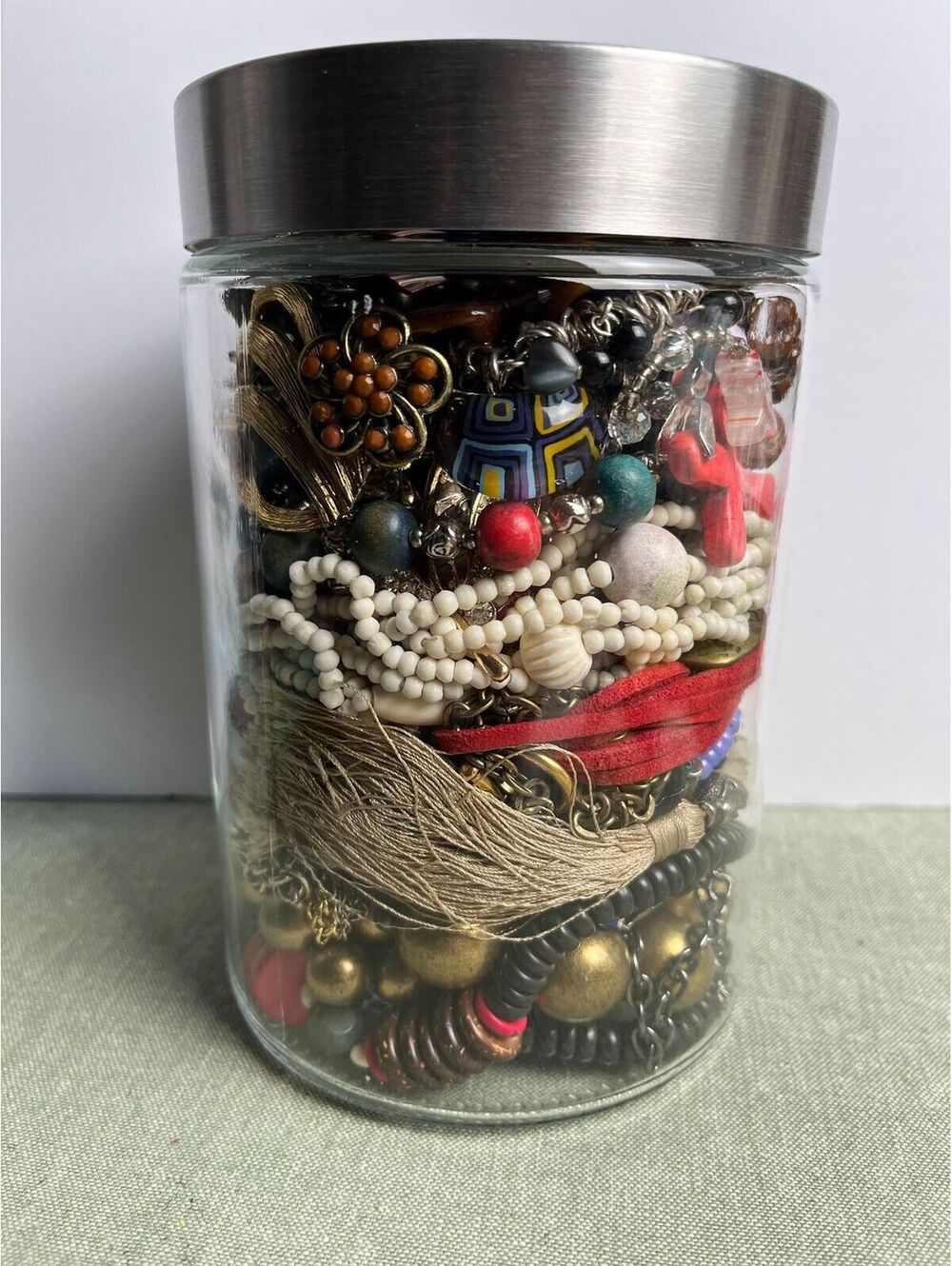 O- Boho Hippie Mystery Jewelry Jar Surprise Gems Bold Chunky Rustic Statement